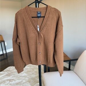 GAP NWT Linen and Cotton Blend Cardigan Sweater Women’s L in Warm Brown